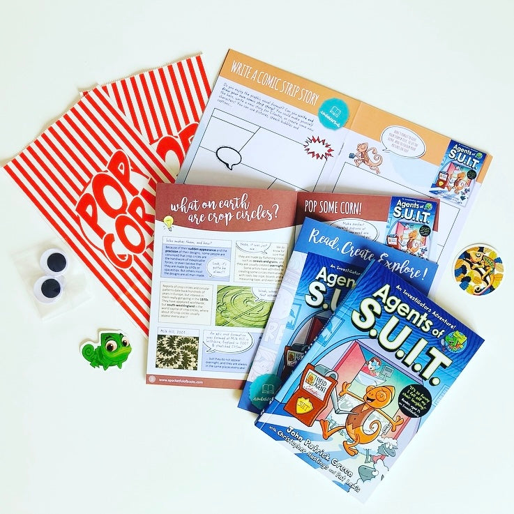 back issue from our kids book club featuring graphic novel Agents of S.U.I.T