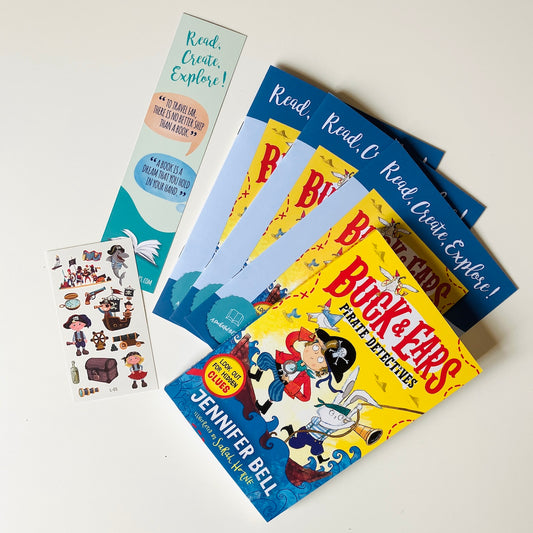 Monthly book subscription for kids featuring Buck and ears Pirate Detectives by Jennifer Bell