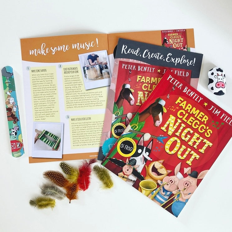 Back issue from our monthly kids book club featuring Farmer Clegg's Night Oiut