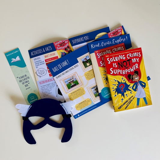 Childrens book subscription box with Solvimg Crimes is NOT my Superpower by Nathanel Lessore