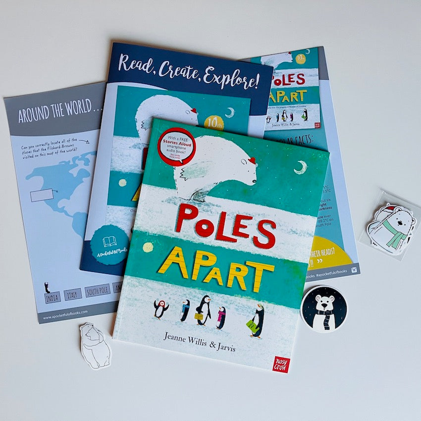 Kids book subscription box with picture book Poles Apart by Jeanne Willis and Jarvis