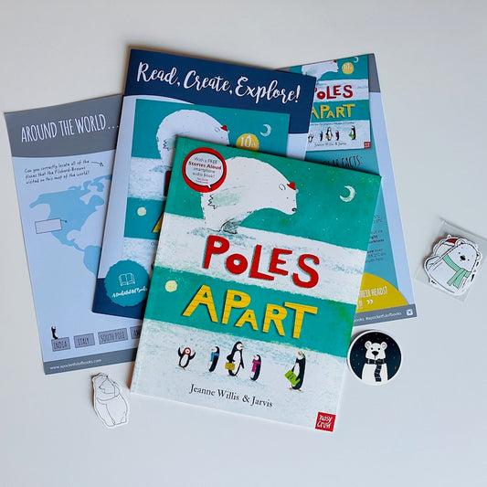 Kids book subscription box with picture book Poles Apart by Jeanne Willis and Jarvis