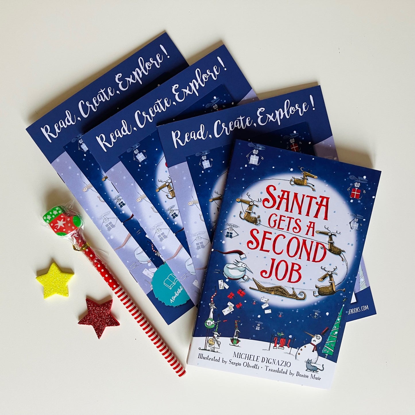 Kids book box with Santa Gets A Second Job by Michele D'Ignazio