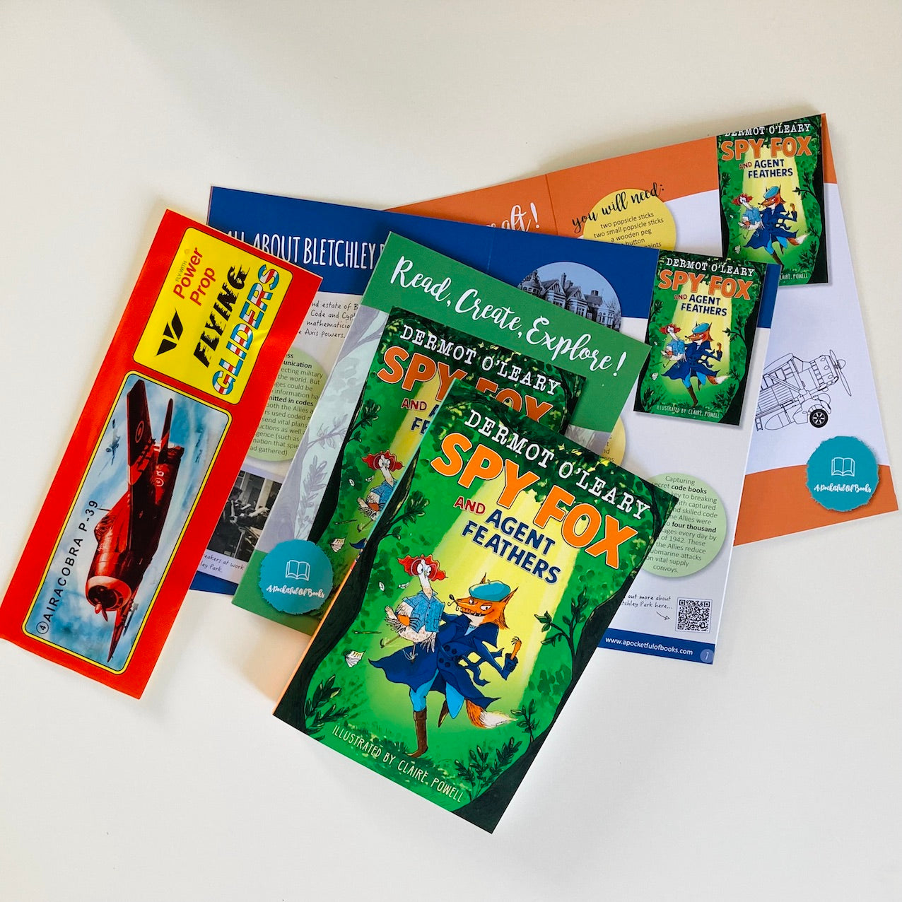 Kids book subscription box featuring Spy Fox Agent Feathers by Dermot O'Leary