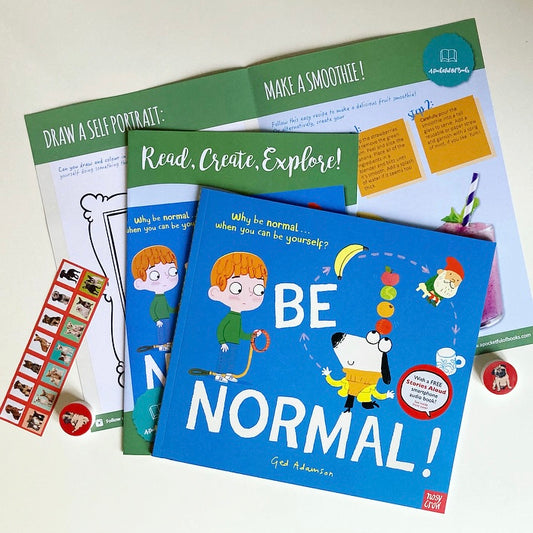 A book box for younger readers with Be Normal by Ged Adamson