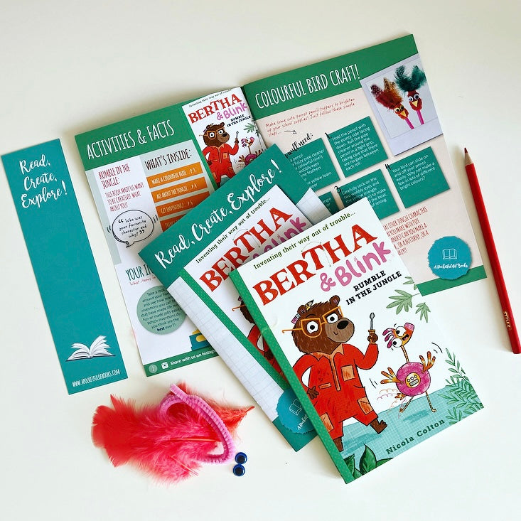 Kids book subscription with Bertha and Blink by Nicola Colton. Monthly book boxes for kids.