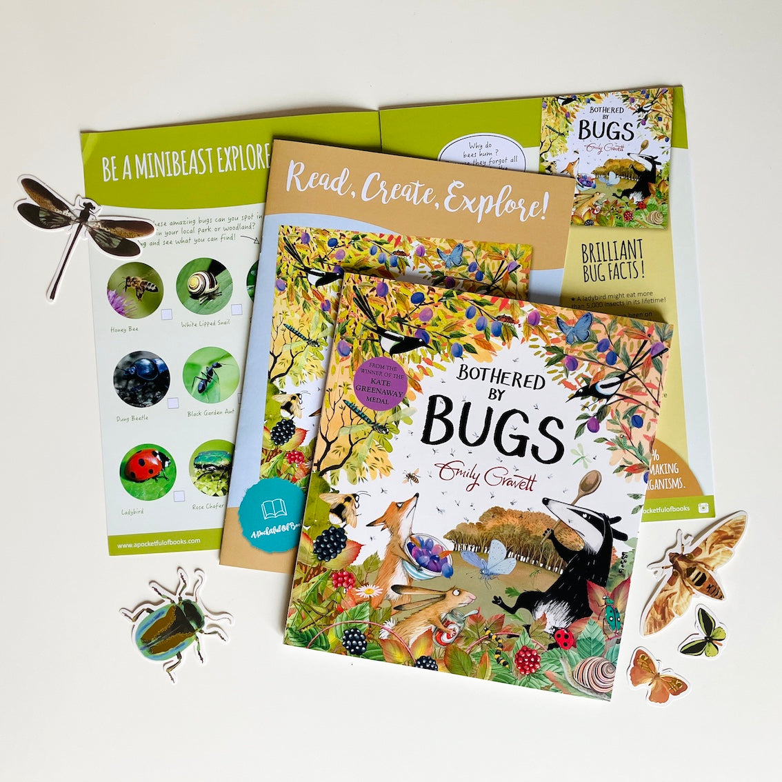Monthly book subscription for children, with picture book Bothered By Bugs by Emily Gravett. 