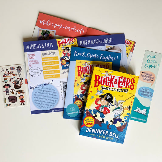 Monthly book subscription for kids featuring Buck and ears Pirate Detectives by Jennifer Bell