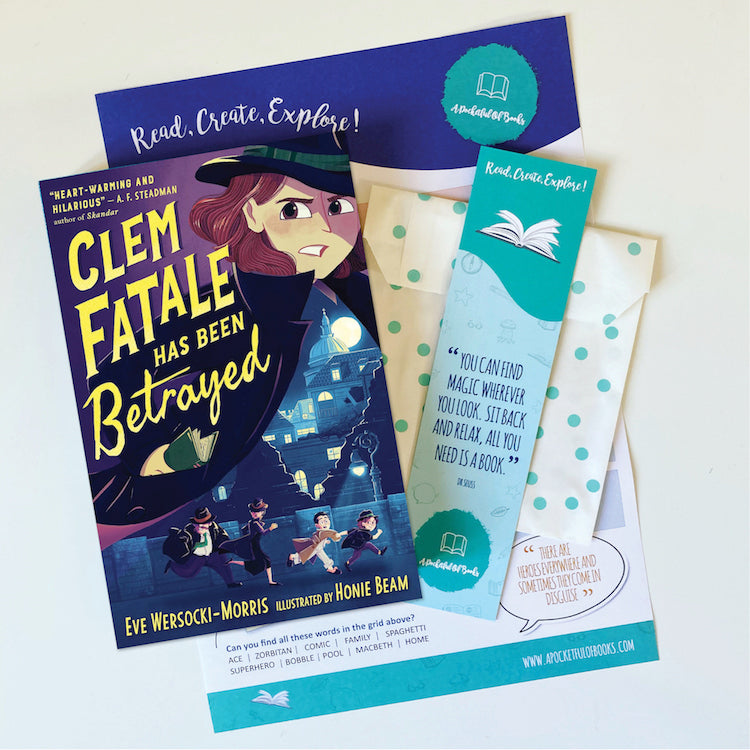 'Clem Fatale Has Been Betrayed' by Eve Wersocki-Morris with promotional materials on a white background