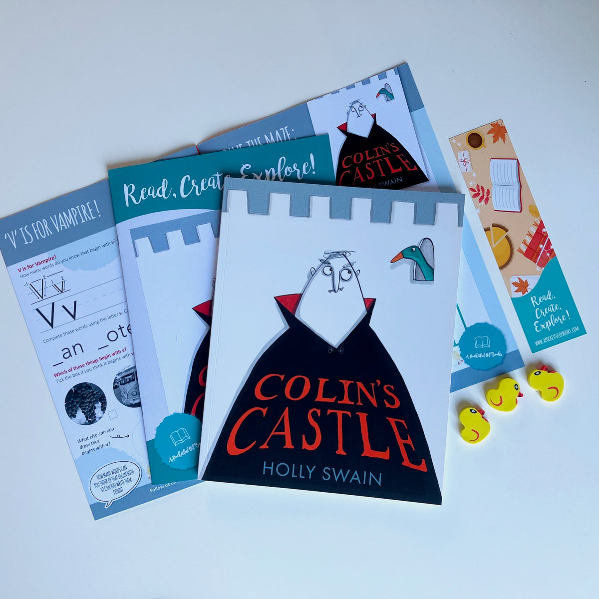 A children's book box for 'Colin's Castle' by Holly Swain, from our monthly book subscription for kids.