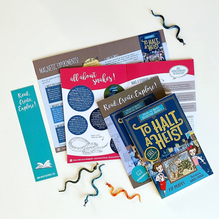 Children's book subscription featuring monthly book boxes with activity packs. To Halt A Heist by Pip Murphy for Junior Readers.