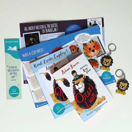 Kids book subscription with Oscars Lion by Adam Baron, Monthly Book Boxes for Kids