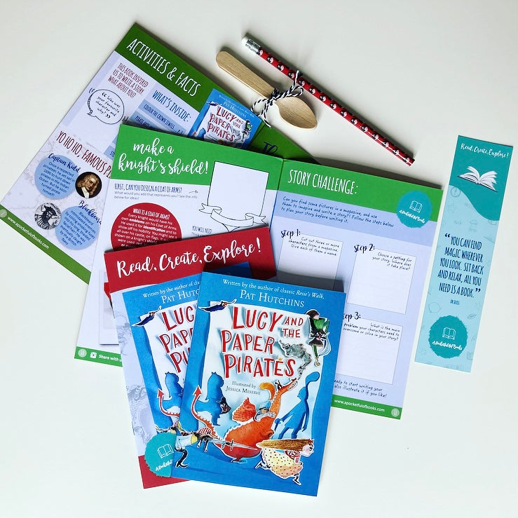 Storytelling and resolution: a book box from A Pocketful Of Book with a focus on conflict resolution and storytelling, packed with activities that will keep kids really engaged and featuring Lucy and the Paper Pirates.