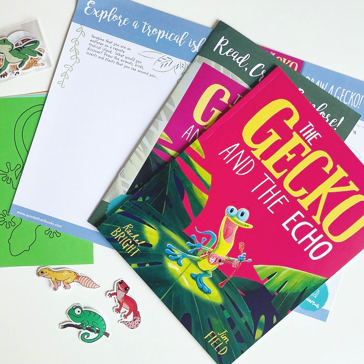 Gecko And The Echo is the picture book found inside this back issue from A Pocketful Of Books, a monthly kids book subscription.