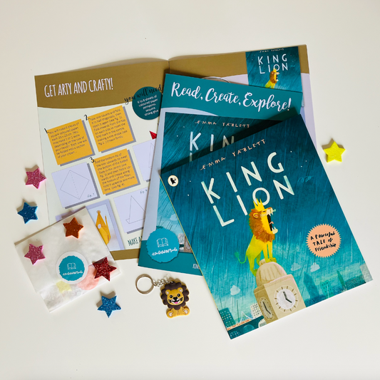 Monthly children's book subscription featuring King Lion by Emma Yarlett