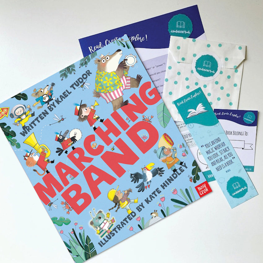 Children's picture book "Marching Band" by Kael Tudor and Kate Hindley, from our selection of handpicked English books for kids.