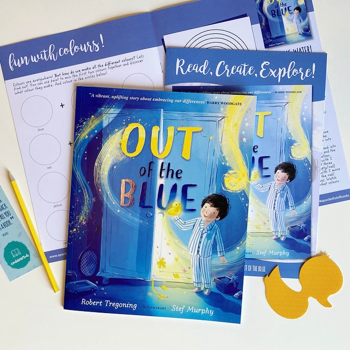 Monthly subscription box for kids with beautiful picture books including Out Of The Blue