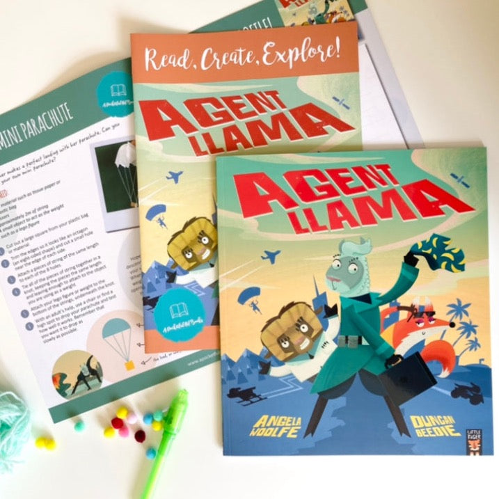 A back issue form our monthly kids subscription box featuring Agent Llama by Angela Woolfe.