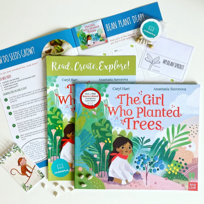 A back issue from our kids book subscription featuring The Girl Who Planted Trees