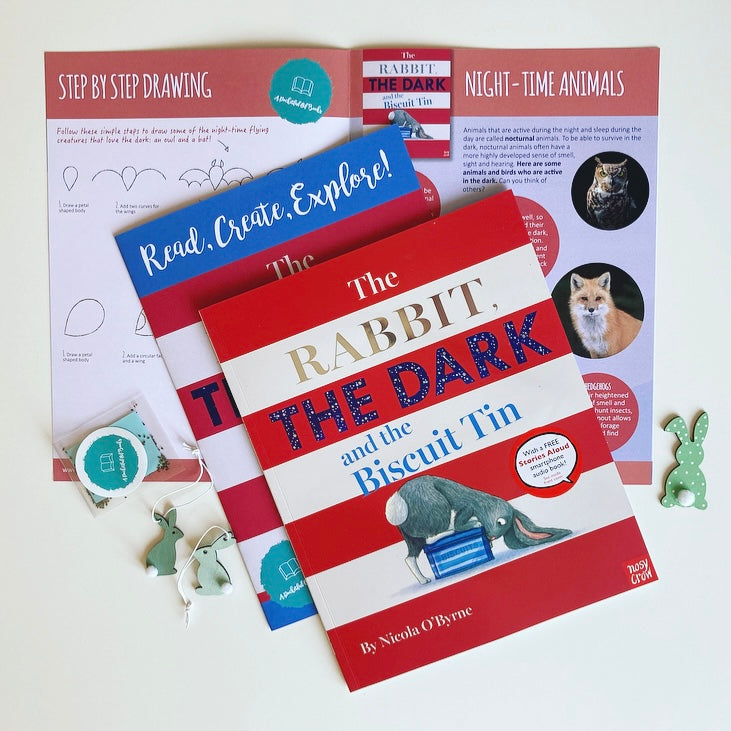 Monthly children's book subscription featuring The Rabbit The Dark and The Biscuit Tin