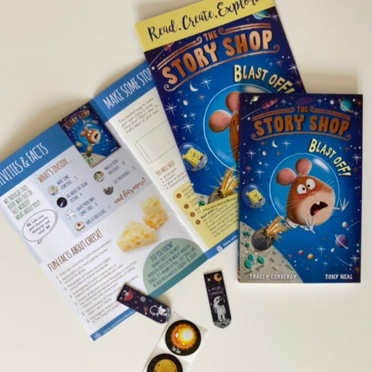 Featuring The Story Shop Blast Off by Tracey Corderoy, this fun filled book box will bring reading to life for children aged 5-8